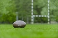 American football, rugby ball on green grass field background Royalty Free Stock Photo