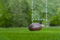 American football, rugby ball on green grass field background Royalty Free Stock Photo