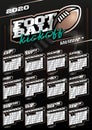 American football or rugby sport wall vertical calendar for 2020. One page Retro style calendar template with holidays and sport