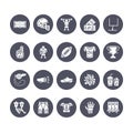 American football, rugby vector flat glyph icons. Sport game elements - ball, field, player, helmet, fan finger snacks