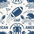 American football seamless pattern, background. Vector. Seamless sport pattern with bull, sportsman player, helmet, ball Royalty Free Stock Photo