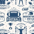 American football seamless pattern, background. Vector. Seamless sport pattern with sportsman player, helmet, ball and Royalty Free Stock Photo