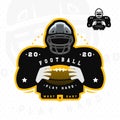 American football. Silhouette of a football player logo emblem. Vector illustration. Royalty Free Stock Photo