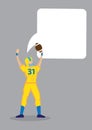 American football sportman player rising his arm with empty speech bubble.