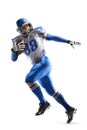 American football sportsman in action and motion. Sport. Running athlete. Isolated on white background