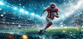 American football sportsman player on stadium running in action. Sport wallpaper Royalty Free Stock Photo