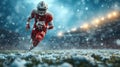 American football sportsman player on stadium running in action. Sport wallpaper Royalty Free Stock Photo