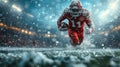 American football sportsman player on stadium running in action. Sport wallpaper Royalty Free Stock Photo