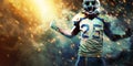 American football sportsman player on stadium running in action. Sport wallpaper with copyspace. Royalty Free Stock Photo