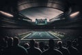 American Football Super Bowl Game Arena Bleachers With Spectators Background View - Generative AI