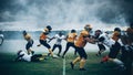 American Football Teams Playing Game: Professional Players, Aggressive Face-off, Tackle, Pass, Fight Royalty Free Stock Photo