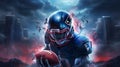 American football themed poster and wallpaper for Super Bowl featuring football helmet, ball, player and stadium. - generative ai