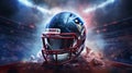 American football themed poster and wallpaper for Super Bowl featuring football helmet, ball, player and stadium. - generative ai