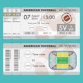 American football Ticket Modern Design. American football ball, field, stadium scheme with zone.