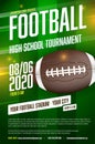 American football tournament poster template with ball and grass