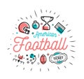 American football. Vector illustration in the style of thin lines with flat icons Royalty Free Stock Photo