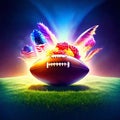 american football with wings and stars on green field - 3d illustration generative AI Royalty Free Stock Photo