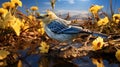 american gold finch bird with sunflowers