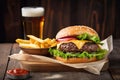 American Hamburger, Beer, Fries Combo, Generative AI