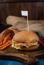 American hamburger with crab meat and french fries Royalty Free Stock Photo