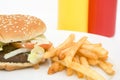 American hamburger with french fries