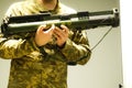 American hand grenade launcher in the hands of a Ukrainian Ai instructor