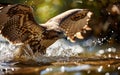 American hawk dives to hunt a fish