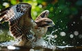 American hawk dives to hunt a fish