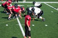 American high school football player getting ready to go out for