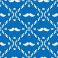 American Hipster Mustache Tartan Plaid and Argyle Vector Patterns in Patriotic Blue, White and Blue. 4th of July or Father s Day