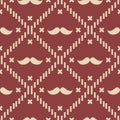 American Hipster Mustache Tartan Plaid and Argyle Vector Patterns in Patriotic Red, White and Blue. 4th of July or Father`s Day