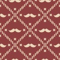 American Hipster Mustache Tartan Plaid and Argyle Vector Patterns in Patriotic Red, White and Blue. 4th of July or Father`s Day