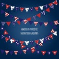 American holiday flags garlands set. Indepence Day, President`s Day, Labor Day, Patriot Day decoration elements.