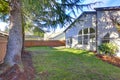 American home exterior with patio area in the backyard.