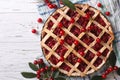 American homemade cherry pie horizontal top view Royalty Free Stock Photo