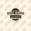 American hot dogs logo on seamless pattern fast food, vector illustration Royalty Free Stock Photo