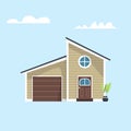 American house with garage flat vector icon. Modern home with vinyl siding panel illustration. Family residence. Royalty Free Stock Photo