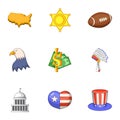 American icons set, cartoon style