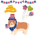 American Independence Day cartoon set vector corgi