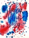 American independence Day, celebration, patriotism and holiday concept-watercolor background and handwritten Royalty Free Stock Photo