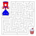 American Independence Day maze game for kids. Cute gnome looking for a way to the cupcake. Doodle cartoon style