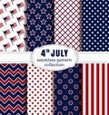 American Independence Day. Seamless patterns set. Royalty Free Stock Photo