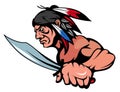 American Indian Chief Mascot Graphic, indian warrior with a traditional weapon, indian chief suitable as logo or team mascot, Royalty Free Stock Photo
