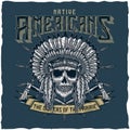 American Indian Chief Skull With Tomahawk. T-shirt label design Royalty Free Stock Photo