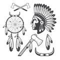 American Indian Clipart Icons and Elements, on white background. Royalty Free Stock Photo