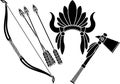 American indian headdress, tomahawk and bow Royalty Free Stock Photo