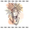 American indian in headdresses. Vector illustration.