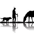 American indian with horse and dog Royalty Free Stock Photo