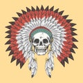 American indian skull in feather headdress