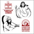 American indians set of vintage emblems, labels and logos in monochrome style Royalty Free Stock Photo